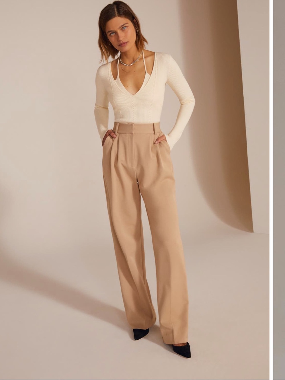 Favorite Daughter Tailored Wide-Leg Pants in Beige